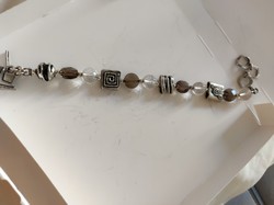 Silver bracelet with smoky quartz and mountain crystal stone (silpada)