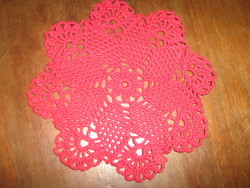 Beautiful hand crocheted burgundy round lace tablecloth