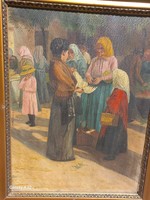 A real Hungarian market portrait with a petal sign, a cheerful oil painting!