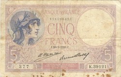 5 French francs 1929 France