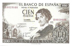 100 peseta pestas 1965 Spanyolország UNC