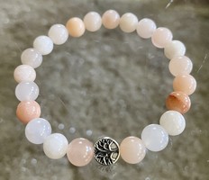 Powder-colored jade mineral women's bracelet with tree of life motif