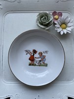 Little girls with birds, patterned retro children's plate