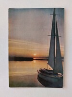 Old postcard 1961 Balaton photo postcard sunset sailing