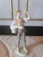 Hand-painted drasche porcelain figurine of Matyi with a goose