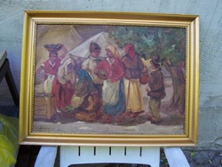 Market scene painting marked for sale