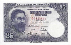 25 peseta pesetas 1954 Spanyolország aUNC