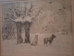 Original star józsef: winter border with wolves etching