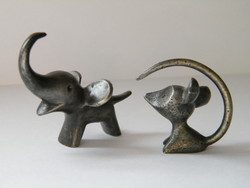 Mini metal mouse and elephant figurines 2 pcs