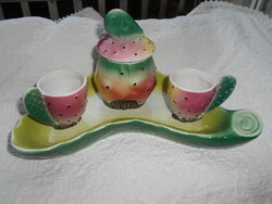 Italian ceramics---- tray + sugar bowl + 2 glasses - with hand painting