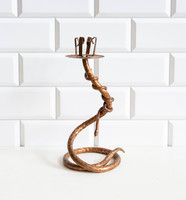 Kígyóra csavarodó kígyót formázó gyertyatartó - réz/bronz gyertyatartó - retro iparművész dísz