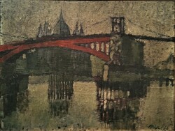 Reconstruction of Budapest's Margaret Bridge in 1946. Signed Hungarian impressionist painting with original guarantee!