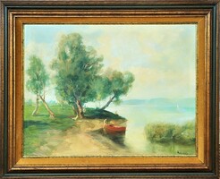Imre Dobóczky (1911-1973) Lake Balaton 1958 painting with Original Guarantee!
