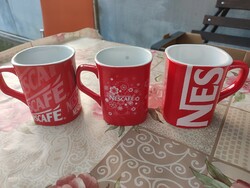 3 Red coffee mugs with Nescafé lettering
