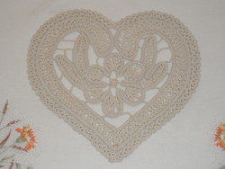 Heart-shaped hand crocheted lace tablecloth