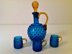 Antique broken blue - amber jug with cams