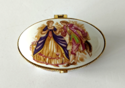 Beautiful old hinged porcelain jewelry holder with a scene