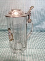 Glass beer mug with lid 500 ml, marked