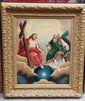 Régi olaj-vászon festmény, Szentháromság , 95x81 cm, gyönyörűen feltisztítva