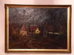 Village landscape: Gyula Metykó (1907-1992): Szolnok Tabán /76 * 55.5 cm/