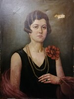 Persian Erzsébet (Erzsi) oil-on-canvas female portrait painting