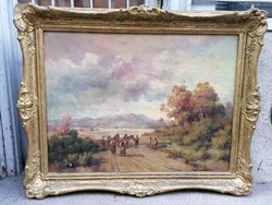 Signed oil-on-canvas portrait painting in a large blondel picture frame