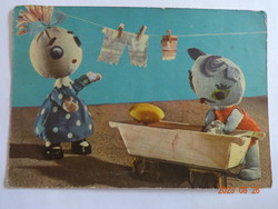 Old postcard with fairy tale characters - böbe doll and ccamica - bródy vera - puppet design by Sándor Lévai