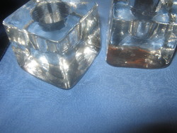 Pair of glass cube candle holders