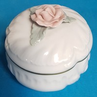 Herend round bonbonier with pastel pink flower holder