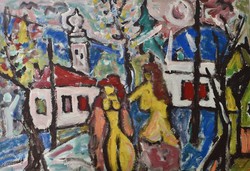Csepeli Németh Miklós (1934-2012): Nude Figures in Front of the Church