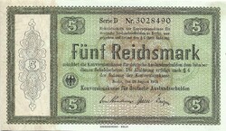 5 Reichsmark 1933 Germany konvesionskasse rare in excellent condition. Perforated