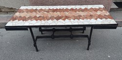 Marble inlay table on a unique, strong wrought iron structure