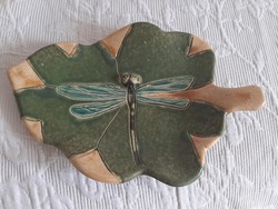 Dragonfly ceramic bowl - leaf shape