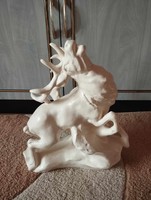 Hatalmas csehszlovák kerámia fehér szarvas figura