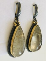Large silver earrings with rutile quartz