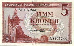 5 krónur 1957 juni 21 Izland 1.