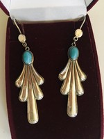 Large art deco silver earrings turquoise antique