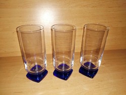Kék talpú üveg pohár - 3 db egyben - 15,5 cm magas (16/K)