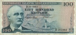 100 krónur 1957 juni 21 Izland Ritkább
