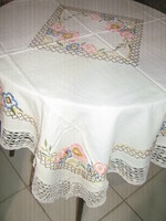 Beautiful antique floral hand-embroidered folk tablecloth