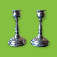 Pair of silver-plated metal candle holders
