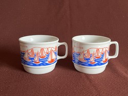 2 retro balaton sailboats Zsolnay porcelain mugs
