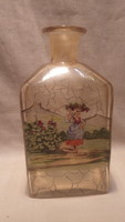 Antique painted glass bottle, woman with a basket on her head