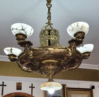 Antik alabástrom és bronz csillár, 85 cm átmérőjű
