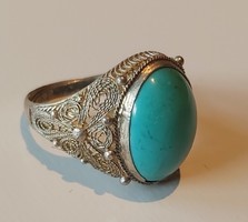 Women's antique silver ring with turquoise stone