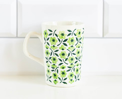 Gránit Kispest retro porcelán bögre - csésze ritka zöld virágos mintával