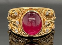 Wonderful Ruby Gemstone Silver / 925 / 14k Yellow Gold Plated Ring Size 56 - New