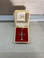 14 Kt gold multiple stone cross pendant v0