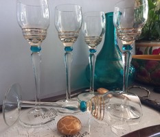 Special hand-made (der design) liqueur glass 5 pieces, turquoise and gold