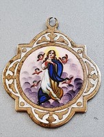 Antique enamel Hungarian Virgin Mary pendant